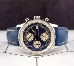 Breitling 41mm Old Navitimer Blue Dial Leather Band Steel Mens Watch A13022