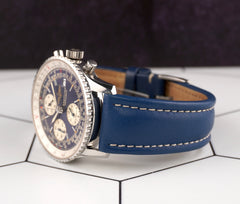 Breitling 41mm Old Navitimer Blue Dial Leather Band Steel Mens Watch A13022
