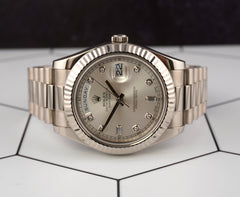 Rolex Day-Date 41 President 18k White Gold Men's Watch Diamond Dial Ref: 218239