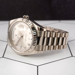 Rolex Day-Date 41 President 18k White Gold Men's Watch Diamond Dial Ref: 218239