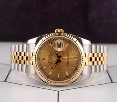 Rolex Mens Datejust 36mm 18K Yellow Gold & Steel Watch Jubilee Fluted Ref 116233
