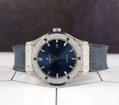Hublot Classic Fusion 42mm 9ct Diamonds Blue Dial Mens Watch 542.NX.7170.LR