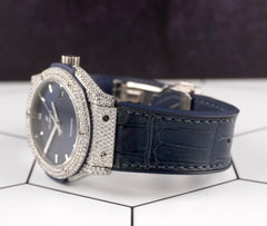 Hublot Classic Fusion 42mm 9ct Diamonds Blue Dial Mens Watch 542.NX.7170.LR