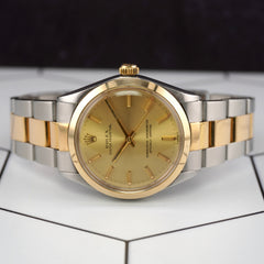 Rolex 34mm Oyster Perpetual 18k Yellow Gold & Steel Watch Champagne Dial 1002