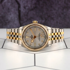 Tudor Black Bay 31mm Yellow Gold / Steel Silver Diamond Dial Watch 79613