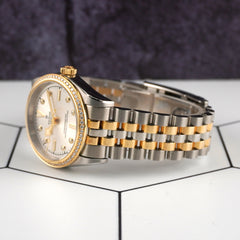 Tudor Black Bay 31mm Yellow Gold / Steel Silver Diamond Dial Watch 79613