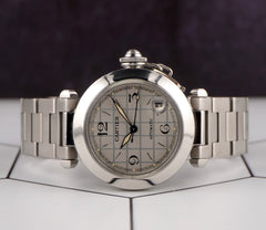 Cartier 35mm Pasha C Mens Stainless Steel Grey Grid Dial Automatic Watch 2324