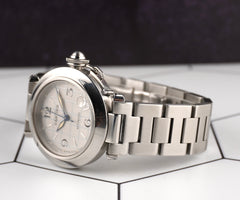 Cartier 35mm Pasha C Mens Stainless Steel Grey Grid Dial Automatic Watch 2324