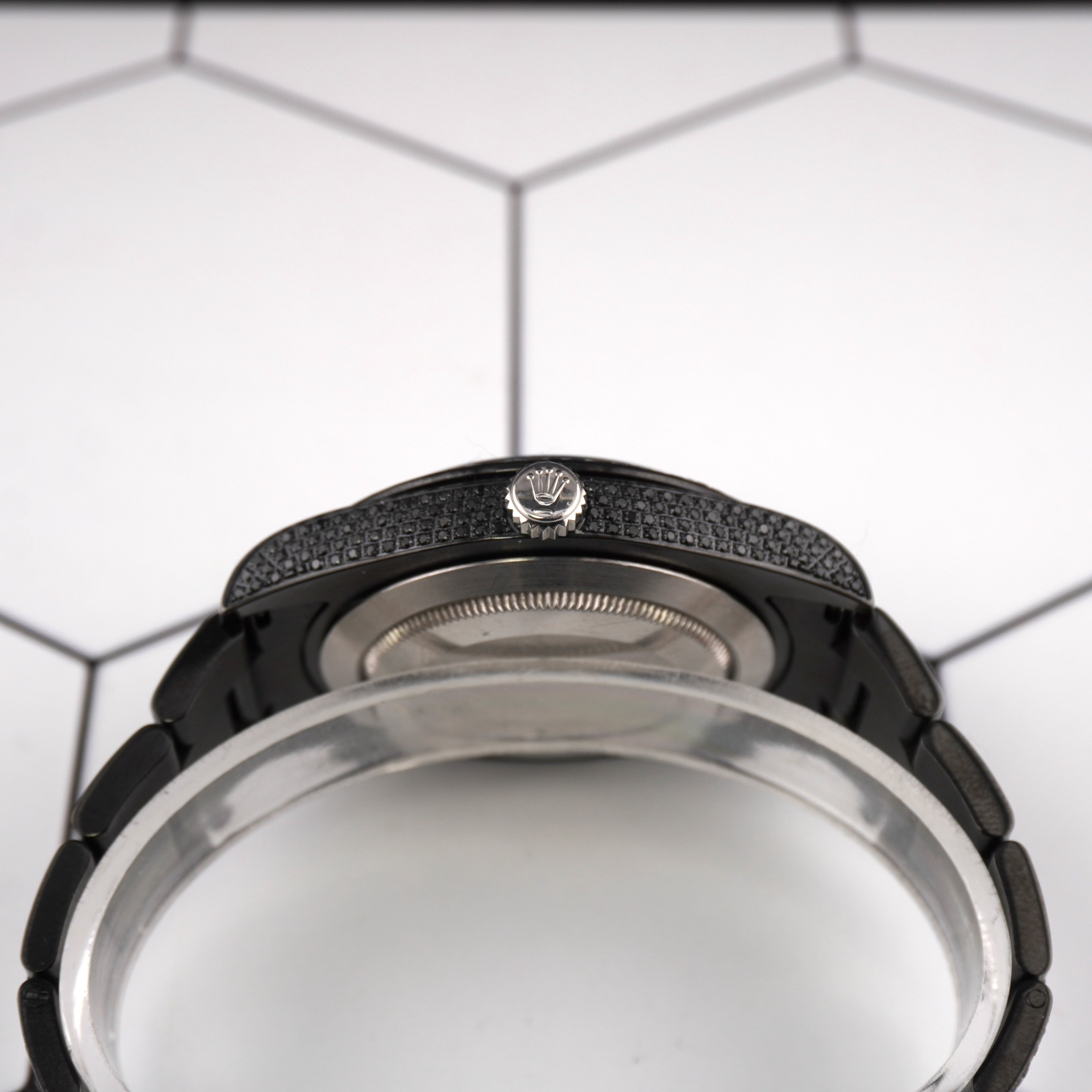 Rolex Men's Datejust 41mm Black Iced Out 11ct Diamonds Arabic Dial