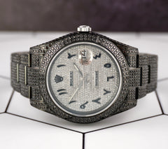 Rolex Men's Datejust 41mm Black Iced Out 11ct Diamonds Arabic Dial Watch 116300