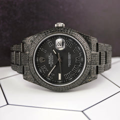 Rolex Datejust 41mm Black IcedOut 10ct diamond Roman Dial Watch 116300 Paper