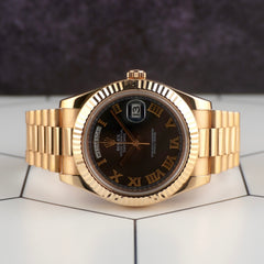 Rolex Day-Date 41mm Rose Gold Black Dial President Bracelet Men's Watch 218235