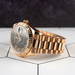 Rolex Day-Date 41mm Rose Gold Black Dial President Bracelet Men's Watch 218235