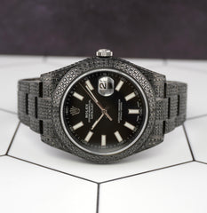 Rolex Datejust 41mm Black IcedOut 10ct diamond Black Dial Watch 116300