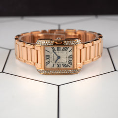 Cartier Tank Anglaise 30mm 18k Rose Gold Silver Dial Diamond Ladies Watch 3580