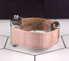 Cartier Santos 100 33mm Silver Roman Dial Pink Leather Band Steel Watch Ref 2878