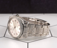Rolex Airking 34mm Steel Silver Dial Pink Arabic Index Iced Out 10ct 114200