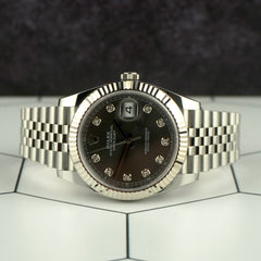 Rolex Datejust 41mm Steel White Gold Gray Diamond Dial Mens Watch 126334