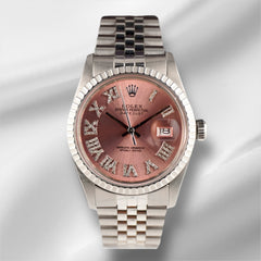 Rolex 36mm Datejust Engine-Turned Jubilee Peach Roman Diamond Dial Watch 16030