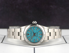Rolex Oyster Perpetual 25mm Stainless Steel Baby Blue Dial Watch 67180