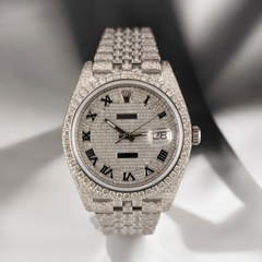 Rolex Datejust 41mm Mens Jubilee Steel Watch Iced Out 15ct Diamonds Roman 126300