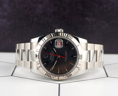Rolex 36mm Datejust Turn-O-Graph Steel White Gold Black Dial Men's Watch 116264