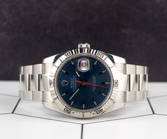 Rolex 36mm Datejust Turn-O-Graph Steel White Gold Blue Dial Men's Watch 116264