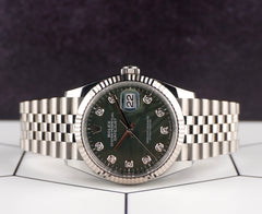 Rolex 36mm Datejust Olive Green Palm Diamond Dial Men's Watch 126234
