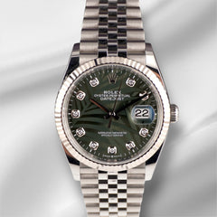 Rolex 36mm Datejust Olive Green Palm Diamond Dial Men's Watch 126234