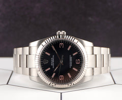 Rolex 36mm Oyster Perpetual Steel White Gold Black Dial Men's Watch 116034