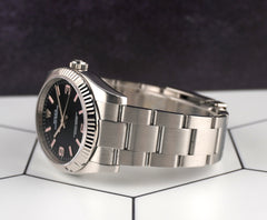 Rolex 36mm Oyster Perpetual Steel White Gold Black Dial Men's Watch 116034