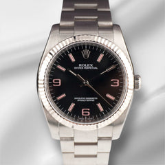 Rolex 36mm Oyster Perpetual Steel White Gold Black Dial Men's Watch 116034