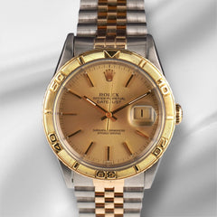 Rolex 36mm Datejust Turn O Graph 18k YG Steel Gold Dial Men's Watch 16263