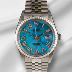 Rolex 36mm Datejust Engine-Turned Jubilee Marble Blue Roman Dial Watch 16030