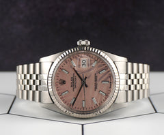 Rolex 36mm Datejust Steel Fluted Jubilee Pink Palm Motif Dial Watch 16014