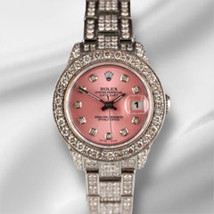 Rolex 26mm Datejust Pink Dial 10ct Iced Out Diamonds Steel Watch 179174