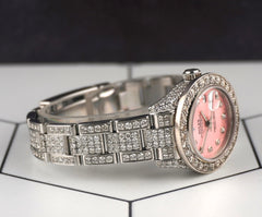 Rolex 26mm Datejust Pink Dial 10ct Iced Out Diamonds Steel Watch 179174