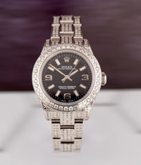 Rolex Oyster Perpetual Ladies 26mm 4ct Iced out Diamonds Black dial 176200