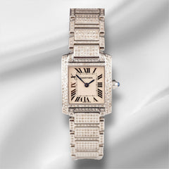 Cartier Tank Francaise 20mm Custom Iced Out 4ct Genuine Diamonds Ref 2384