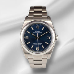 Rolex Oyster Perpetual 36mm Steel Mens Steel Watch Blue Arabic Dial 116000