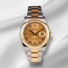 Rolex Datejust 36mm Gold Dial 18k & Steel Smooth Oyster Watch 116203