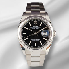 Rolex Datejust 36mm Stainless Steel Black Dial Smooth Oyster Watch Ref: 126200