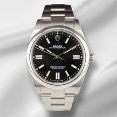 Rolex Men's 41mm Oyster Perpetual Steel Watch Black Dial Smooth Ref: 124300