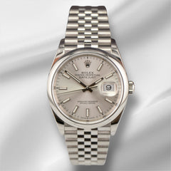 Rolex Datejust 36mm Silver Dial Smooth Stainless Steel Jubilee Watch 126200