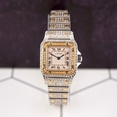 Cartier Ladies Santos Galbee Steel Watch 24mm Custom Iced 4ct Diamond 1567