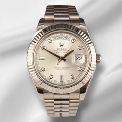 Rolex Day-Date 41 President 18k White Gold Men's Watch Diamond Dial Ref: 218239