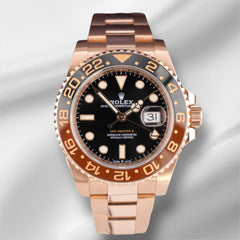 Rolex GMT Master II Black Brown Root Beer 18k Rose Gold Mens Watch 126715CHNR