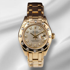 Rolex Datejust 29mm White Mop Dial 18k Yellow Gold Ladies Watch 69318