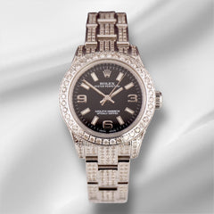 Rolex Oyster Perpetual Ladies 26mm 4ct Iced out Diamonds Black dial 176200