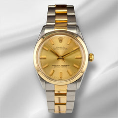 Rolex 34mm Oyster Perpetual 18k Yellow Gold & Steel Watch Champagne Dial 1002